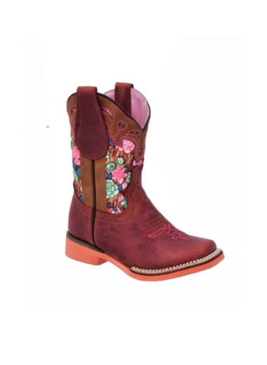 Kids Pink Rose Rodeo Square Toe White Diamond 393 - Colt Boots and Western Wear