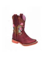 Kids Pink Rose Rodeo Square Toe White Diamond 393 - Colt Boots and Western Wear
