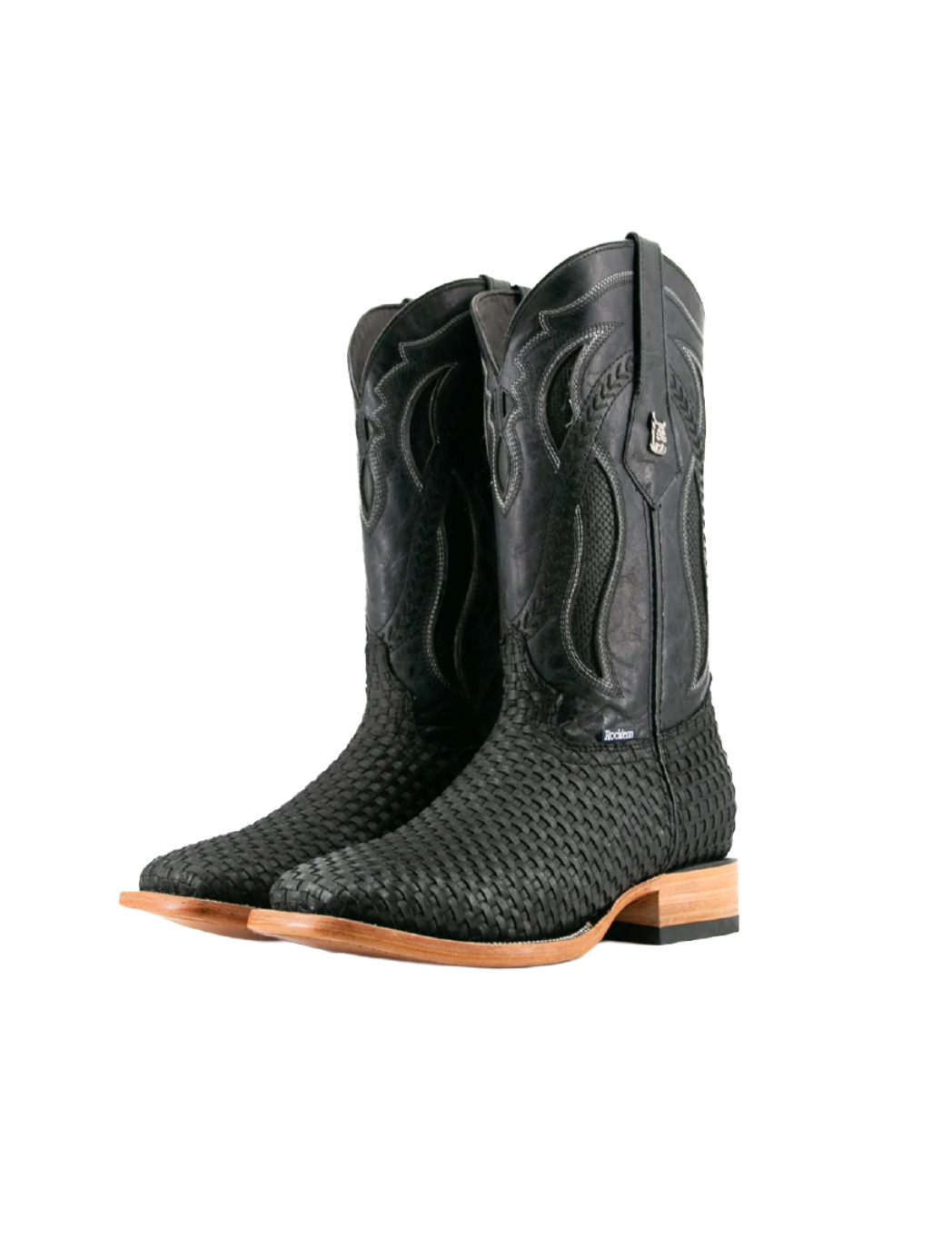 Mens Black France Woven Square Toe Rock Em Boots – Colt Boots and Western  Wear