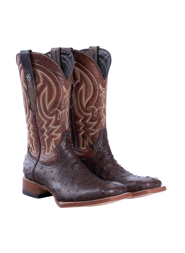 Matte Brown Ostrich Print Square Toe TM205525 Tanner Mark - Colt Boots and Western Wear