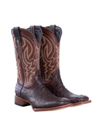 Matte Brown Ostrich Print Square Toe TM205525 Tanner Mark - Colt Boots and Western Wear