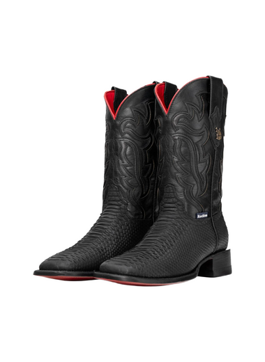 Mens Black Python Red Bottom Square Toe Cowboy Boot - Matte Black - Rock Em - Colt Boots and Western Wear
