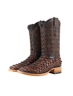 Mens Cognac Python Print Square Toe Cowboy Boot Rock Em - Colt Boots and Western Wear