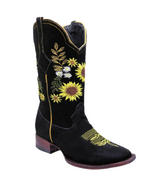 Ladies Black/Sunflower Nubuk Square Toe Boots White Diamond 488 - Colt Boots and Western Wear