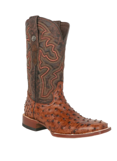 Cognac Ostrich Print Square Toe TM200961 Tanner Mark - Colt Boots and Western Wear