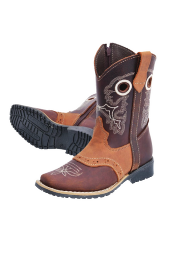 Kids Brown Rodeo Square Toe Zipper White Diamond 382 - Colt Boots and Western Wear