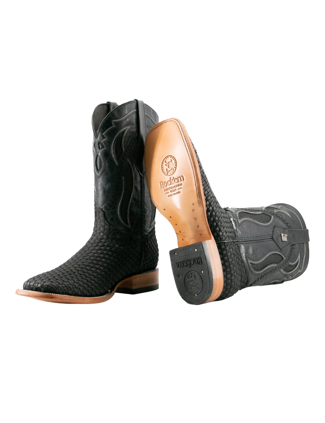 Mens Black France Woven Square Toe Rock Em Boots - Colt Boots and Western Wear